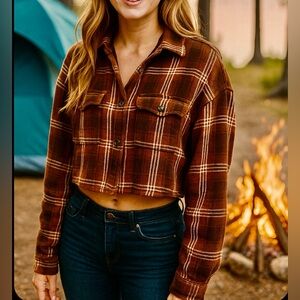 COTTON FLANNEL CROPPED BUTTON DOWN 90'S GRUNGE